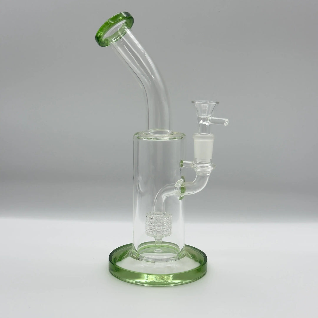 9.8-inch Honeycomb Percolator High Borosilicate Glass Bong with Green Accents