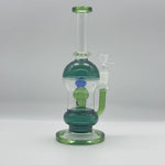 Load image into Gallery viewer, 9.8-inch Green &amp; Blue Accent Recycler High Borosilicate Glass Bong
