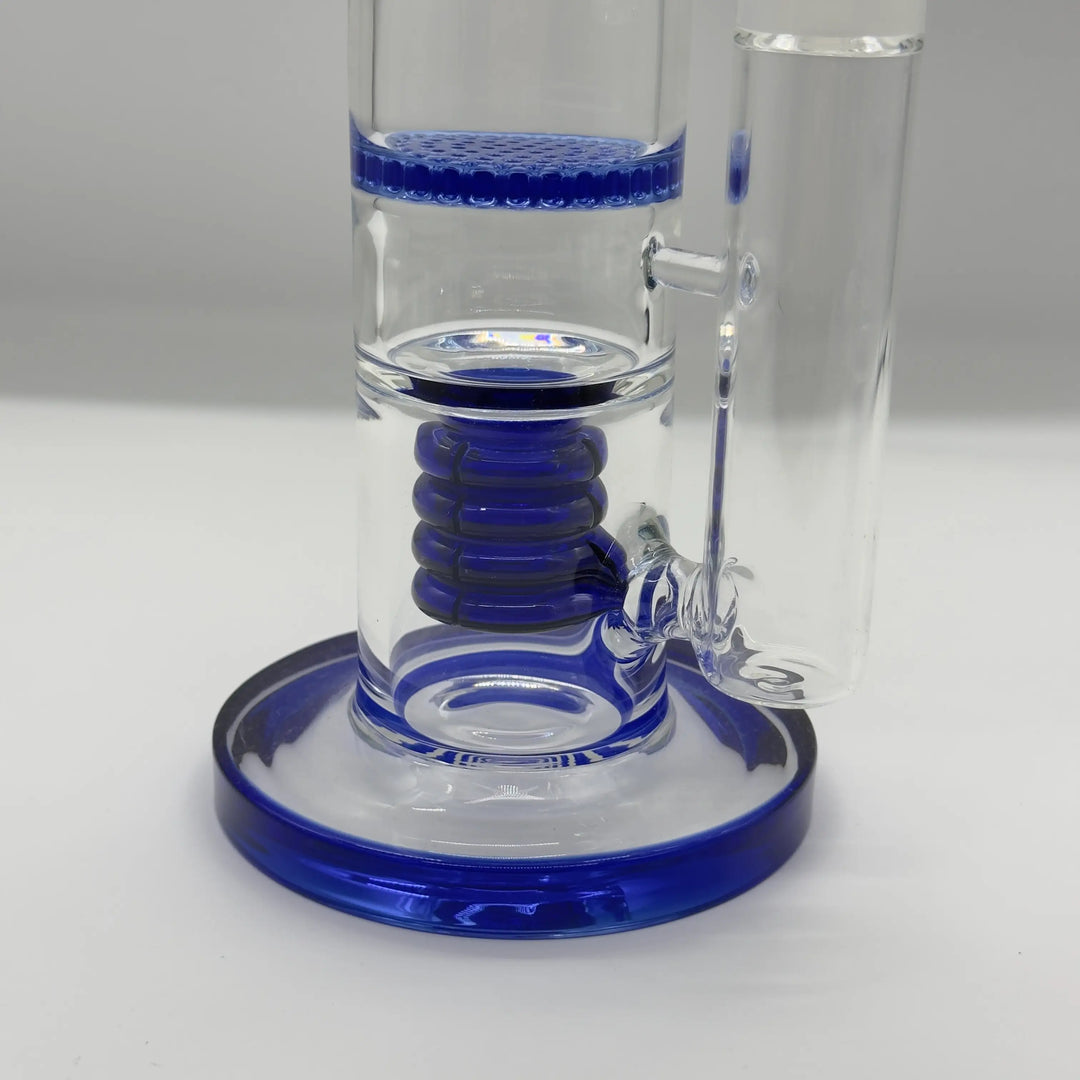 15” Blue Coil Honeycomb Showerhead Triple-Percolator Glass Bong