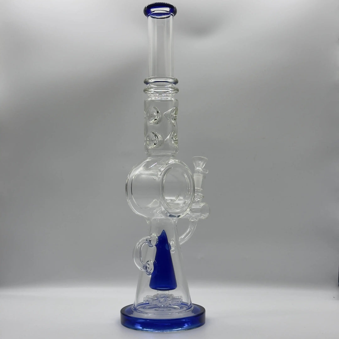 17” Blue Donut-Recycler Cone Percolator Glass Bong