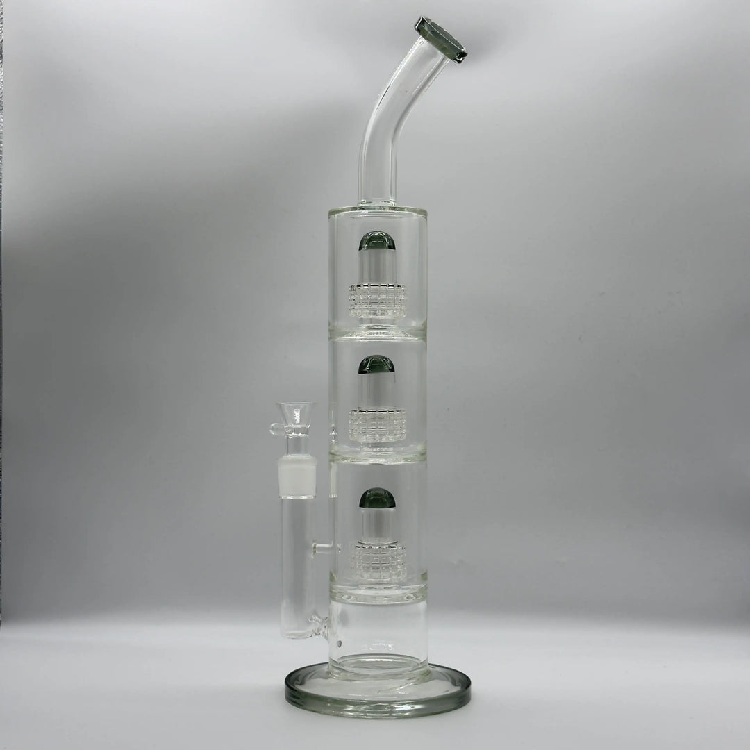 18” Clear Triple-Percolator Bent-Neck Glass Bong