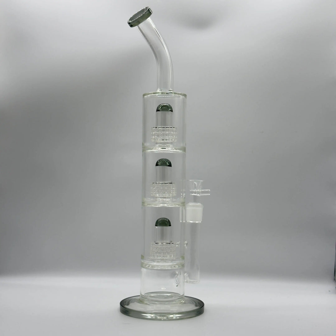 18” Clear Triple-Percolator Bent-Neck Glass Bong