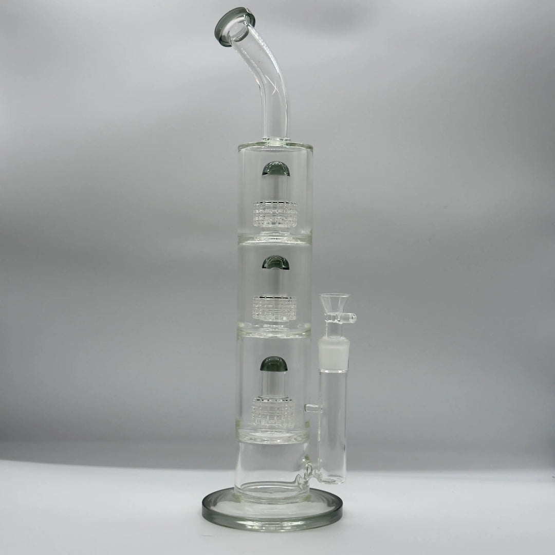 18” Clear Triple-Percolator Bent-Neck Glass Bong