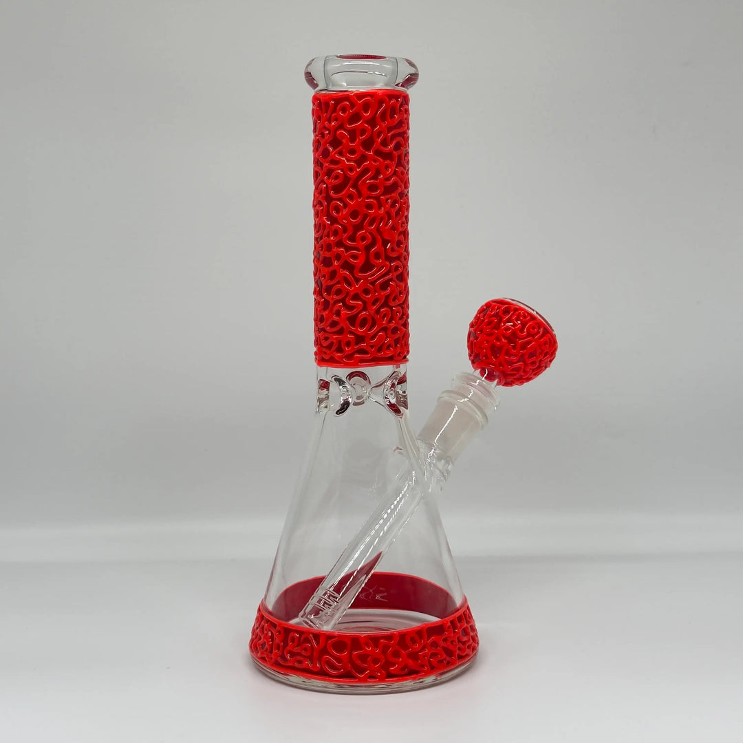 9.8″Red Glow-Scribble Glass Beaker Glow in The Dark  Bong