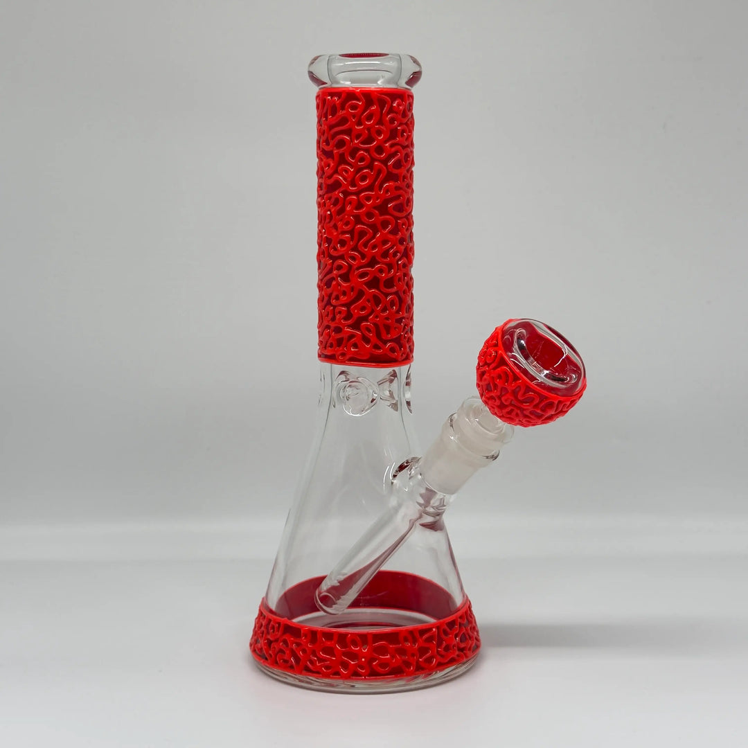 9.8″Red Glow-Scribble Glass Beaker Glow in The Dark  Bong