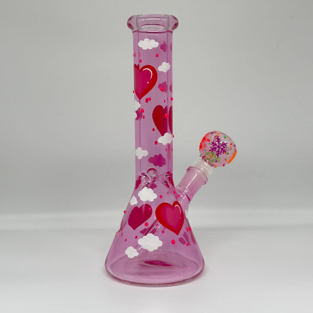 10.2-inch Pink Heart Glow Glass Beaker Bong