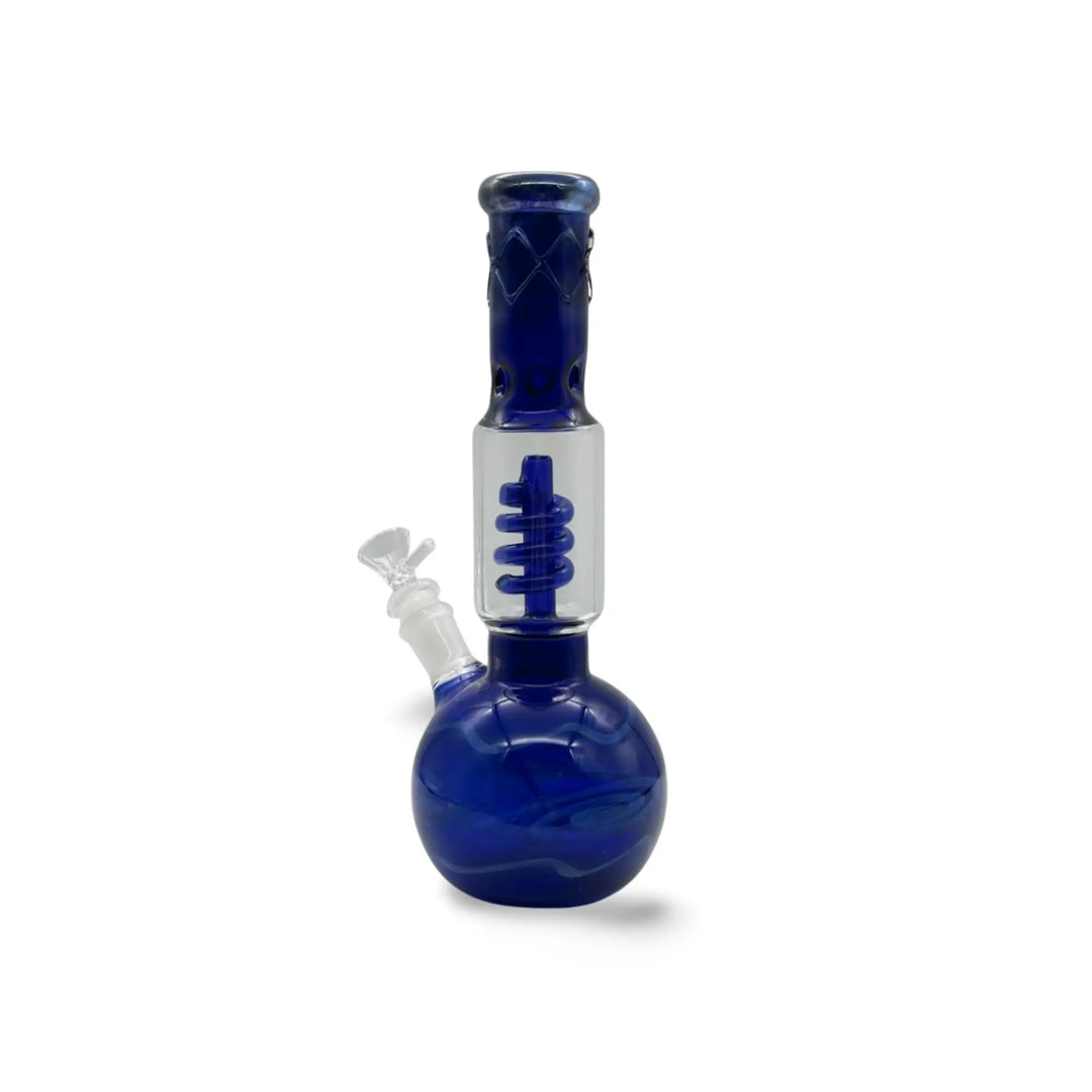Blue Spiral Percolator Glass Bong