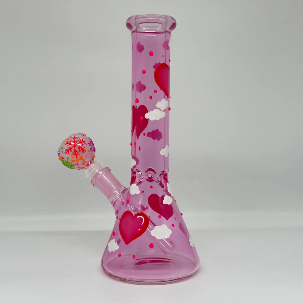 10.2-inch Pink Heart Glow Glass Beaker Bong