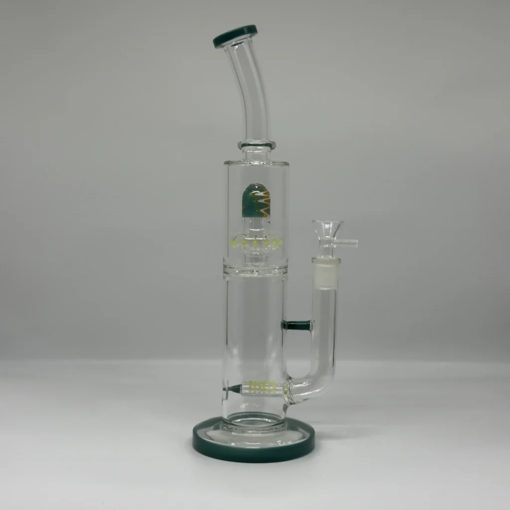 13" Green Dual Perc Straight Tube Bong