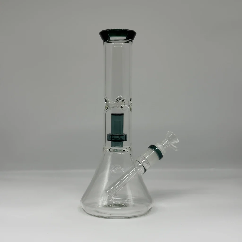 11" Dark Green Cylindrical Perc Beaker Bong